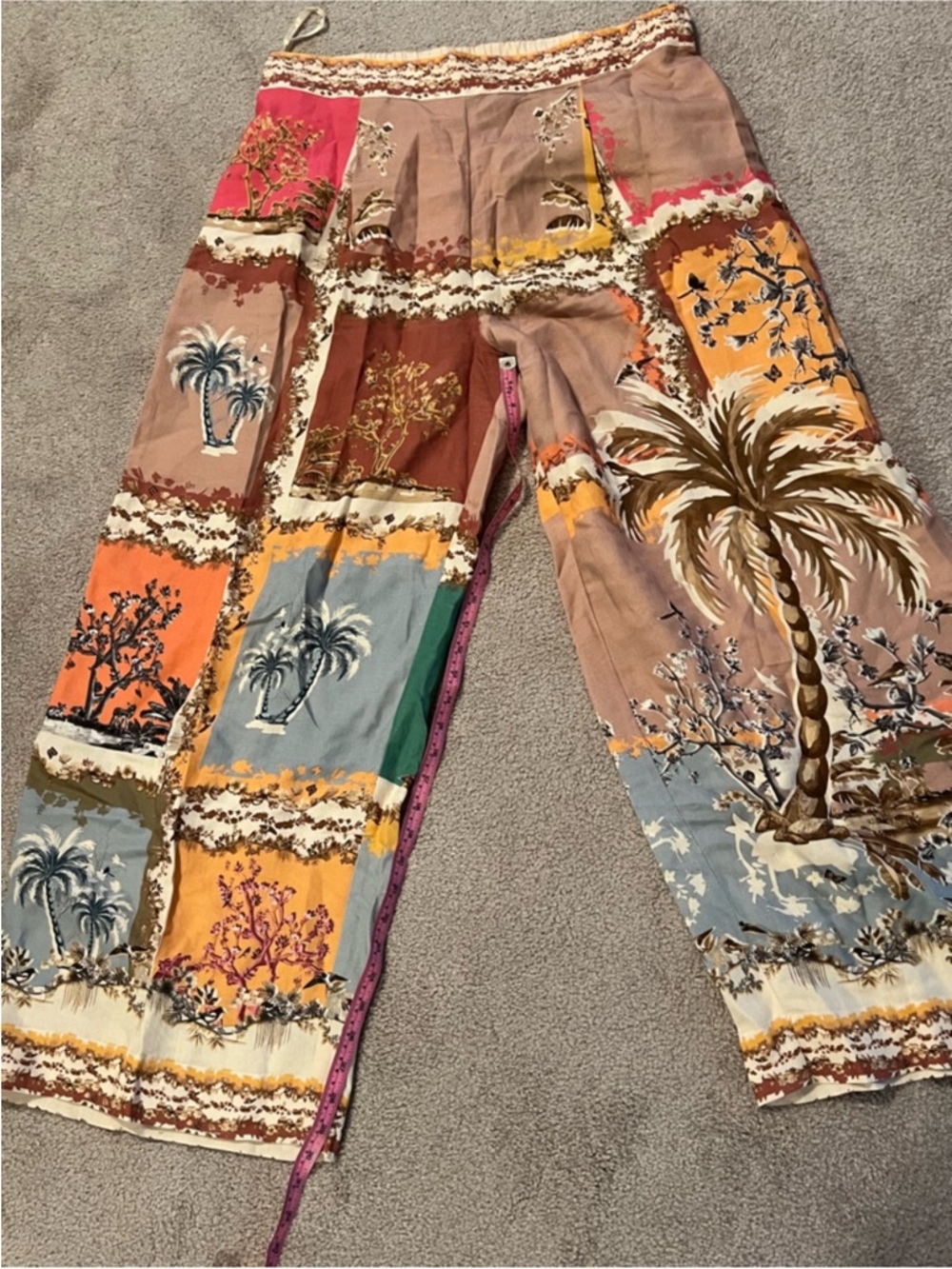 Anthropologie Peach Multi Patchwork Wide-Leg Pants - Picture 6 of 10